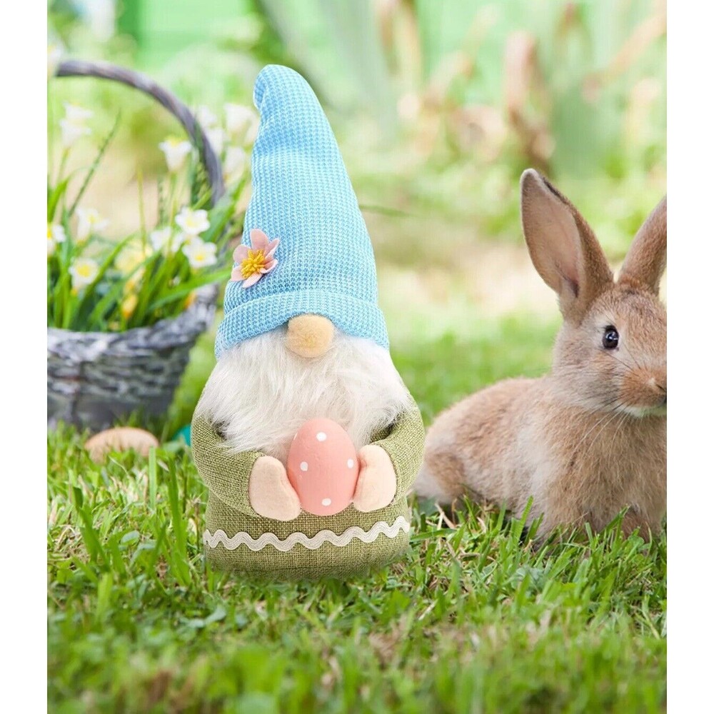 Gnome Easter Plush Doll Egg Decor Handmade Scandinavian Tomte Green‎ Blue Stands